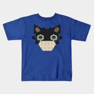 Black Cat Wearing Pixel Flower Mask Kids T-Shirt